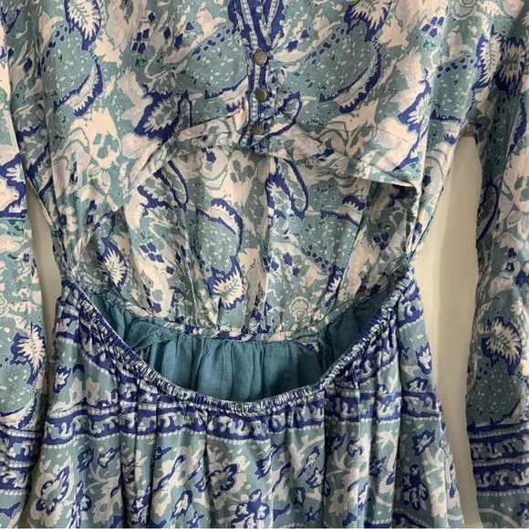 Free People Silver Sun Printed Dress Blue Bohemian Back Cutout, size S - Picture 12 of 16